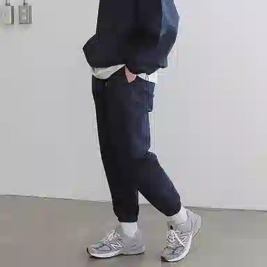 我是大卫 纯色宽松中腰束脚休闲裤 男女同款