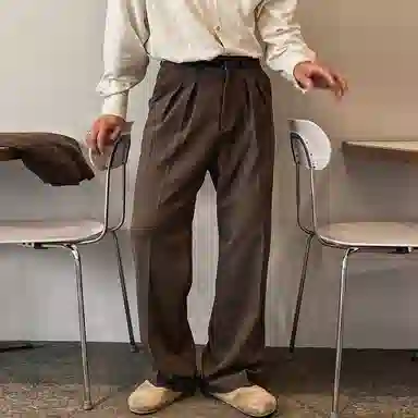 我是大卫 韩系宽松直筒双褶皱中腰商务百搭垂坠高级感休闲裤 男女同款