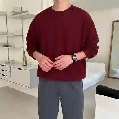 我是大卫 美式时尚高级感宽松圆领慵懒风休闲打底针织衫 男女同款