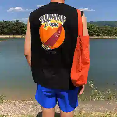 我是大卫 个性健身比赛印花宽松哥特字母速干运动背心 男女同款