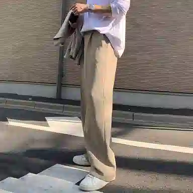 我是大卫 拉链口袋阔腿直筒百搭基础款韩版西裤休闲裤 男女同款