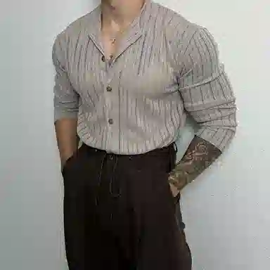 我是大卫 美式复古纯色缕空设计圆领单排扣长袖针织衫 男女同款