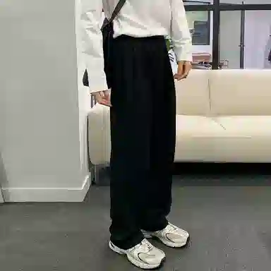 我是大卫 基础纯色垂坠感拖地直筒休闲裤 男女同款