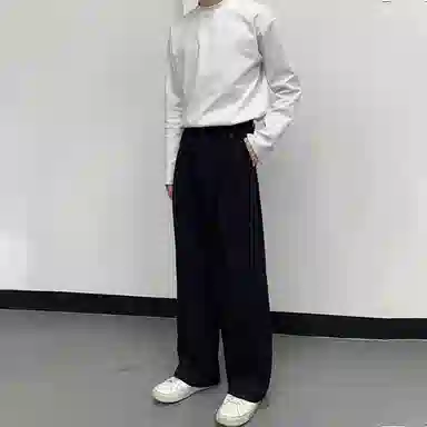 我是大卫 韩版时尚小众设计感简约百搭宽松直筒西装休闲裤 男款 黑色