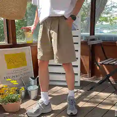 我是大卫 薄款简约舒适百搭纯色休闲短裤 男款 卡其色