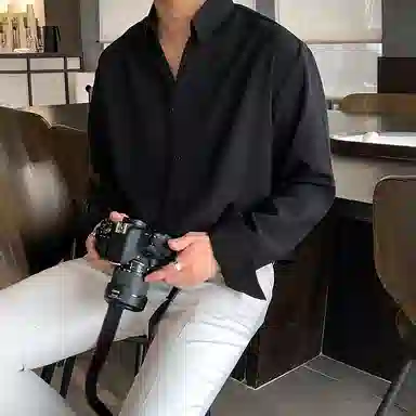 我是大卫 气质柔软亲肤透气轻商务通勤纯色尖领长袖衬衫 男女同款