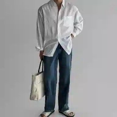 我是大卫 休闲薄款透气外套复古英伦雅痞慵懒风宽松长袖衬衫 男女同款