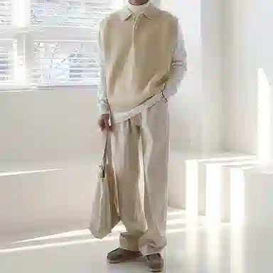 我是大卫 纯色无袖学院风马甲毛衣针织衫 男女同款