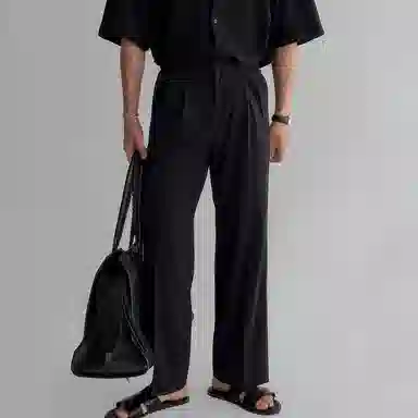 我是大卫 美式褶皱直筒侧边可调节腰带垂坠感免烫宽松休闲裤 男女同款