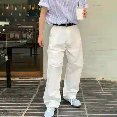 我是大卫 日系复古直筒宽松休闲裤 男女同款 白色