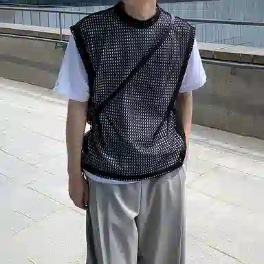 我是大卫 慵懒风透气韩版休闲个性无袖背心 男款 黑色