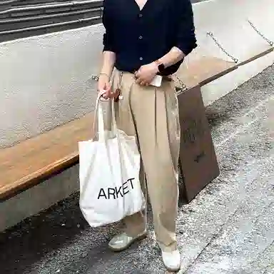 我是大卫 双褶皱阔腿宽松休闲裤 男女同款 卡其色