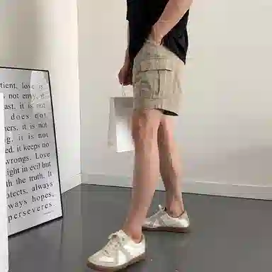 我是大卫 纯色简约宽松抽绳直筒休闲短裤 男女同款