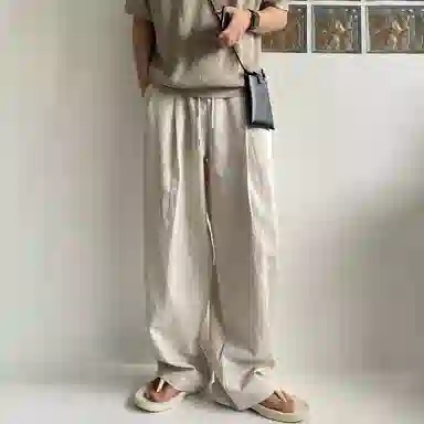 我是大卫 单掐褶松紧腰直筒裤慵懒风设计感宽松百搭休闲裤 男女同款