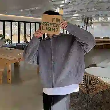 我是大卫 翻领拉链纯色基础款休闲长袖针织衫 男女同款