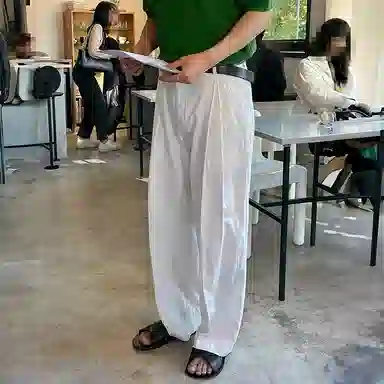 我是大卫 冰丝垂感直筒宽松透气慵懒风褶皱阔腿休闲裤 男女同款