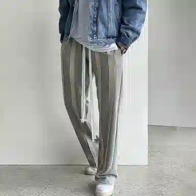 我是大卫 条纹阔腿合身系带休闲裤 男女同款