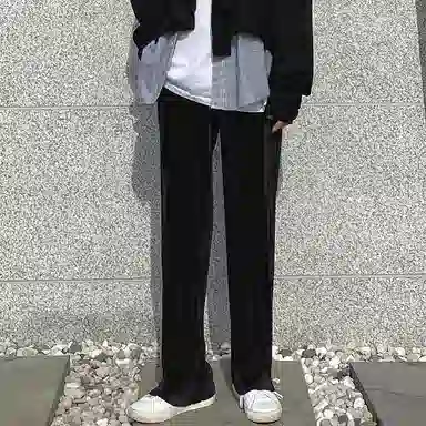 我是大卫 纯色港风拖地垂感直筒中腰休闲裤 男女同款