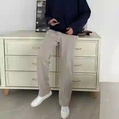 我是大卫 纯色简约垂感阔腿抽绳直筒休闲裤 男女同款