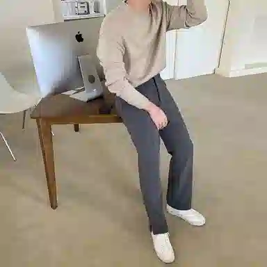 我是大卫 直筒开叉高级感韩版西裤拖地百搭垂感休闲裤 男女同款