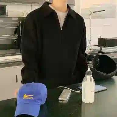 我是大卫 港风复古小众半拉链翻领设计感宽松套头针织衫 男女同款