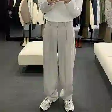 我是大卫 基础纯色垂坠感拖地直筒休闲裤 男女同款