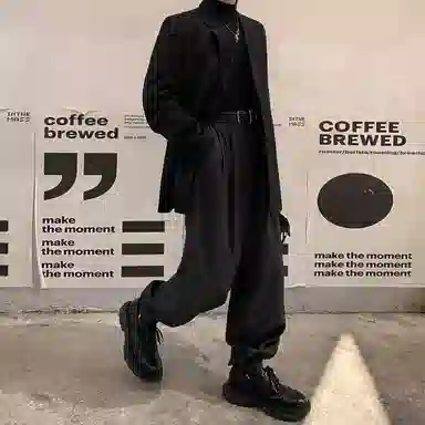 我是大卫 潮流宽松百搭西裤直筒垂坠感束脚休闲裤 男女同款