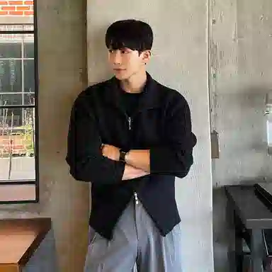 我是大卫 纹理感休闲百搭基础款翻领拉链开衫针织衫 男女同款