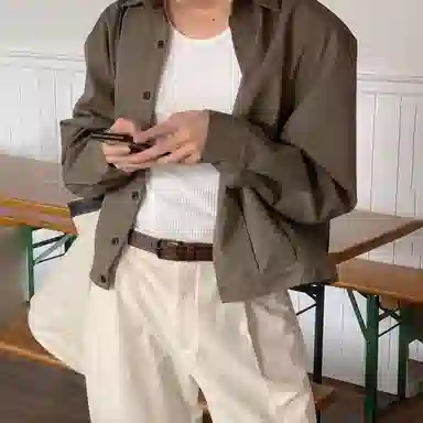 我是大卫 美式潮牌复古风翻领宽松短款小众高级感休闲百搭夹克外套 通用