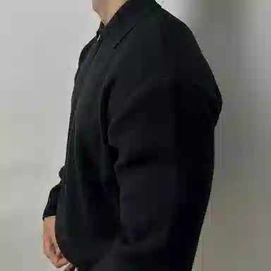 我是大卫 纯色翻领拉链多口袋长袖针织衫 男女同款