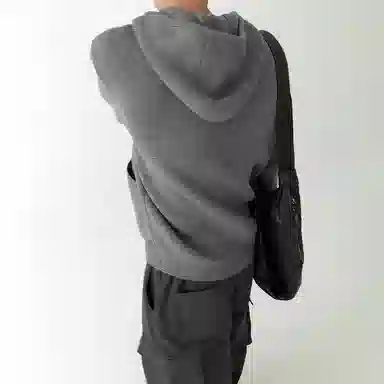 我是大卫 韩系高级感拼接连帽开衫小众设计感毛线针织衫 男女同款