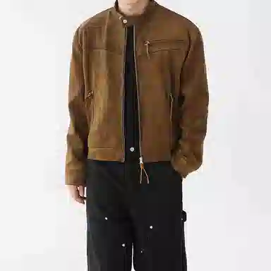 我是大卫 美式复古短款机车服双拉链立领夹克外套 男女同款