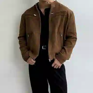 我是大卫 美拉德立领仿麂皮绒重磅复古港风痞帅拉链工装夹克外套 男女同款