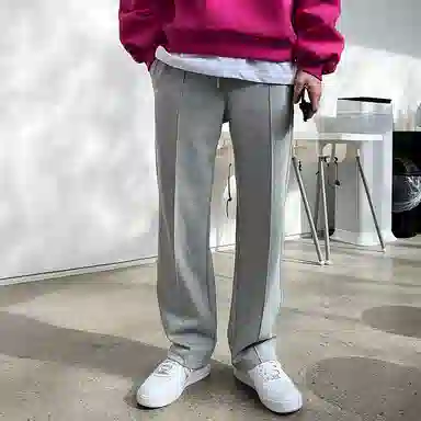 我是大卫 纯色简约垂感阔腿抽绳直筒休闲裤 男女同款