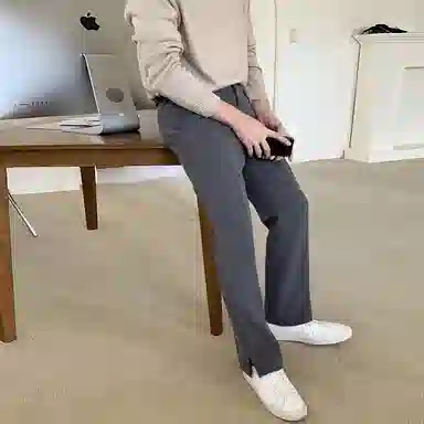 我是大卫 直筒开叉高级感韩版西裤拖地百搭垂感休闲裤 男女同款