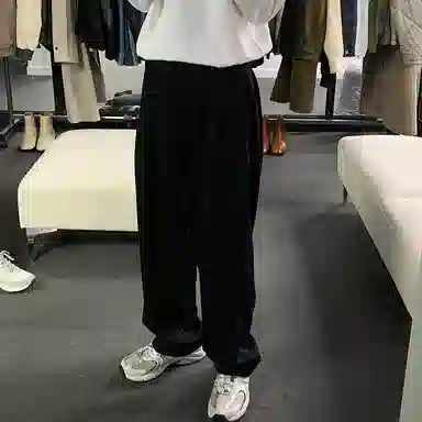 我是大卫 基础纯色垂坠感拖地直筒休闲裤 男女同款