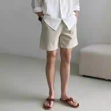 我是大卫 日系韩版百搭直筒休闲短裤 男女同款 杏色