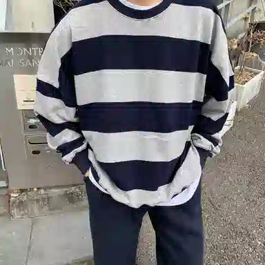 我是大卫 撞色拼接韩版基础款横条条纹潮流宽松卫衣 男女同款