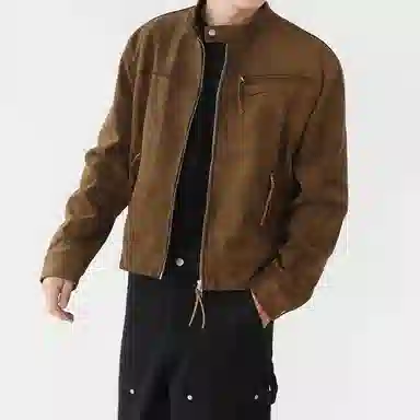 我是大卫 美式复古短款机车服双拉链立领夹克外套 男女同款