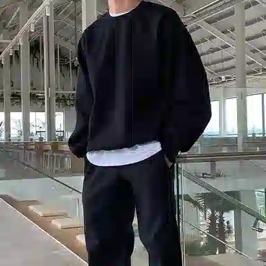 我是大卫 纯色圆领简约宽松套头长袖卫衣 男女同款