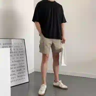 我是大卫 纯色简约宽松抽绳直筒休闲短裤 男女同款