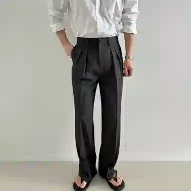 我是大卫 韩系宽松直筒双褶皱中腰商务百搭垂坠高级感休闲裤 男女同款