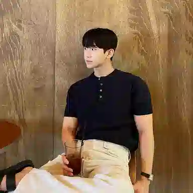 我是大卫 纯色亨利领慵懒韩系短袖针织衫 男女同款