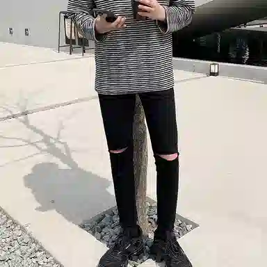 我是大卫 修身纯色中腰九分牛仔裤 男女同款 黑色