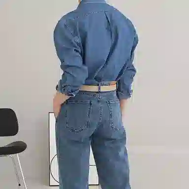 我是大卫 韩系休闲时尚高级感痞帅宽松牛仔长袖衬衫 男女同款