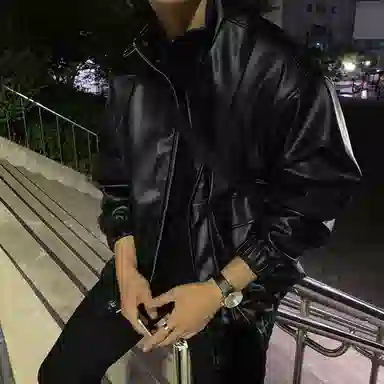 我是大卫 复古拉链立领亮面机车赛车元素宽松夹克外套 男女同款