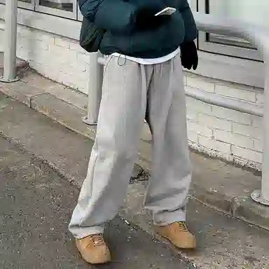 我是大卫 美式高街潮牌宽松灰色重磅松紧腰褶皱直筒休闲裤 男女同款 灰色