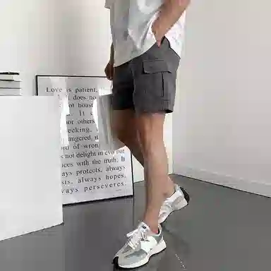 我是大卫 纯色简约宽松抽绳直筒休闲短裤 男女同款