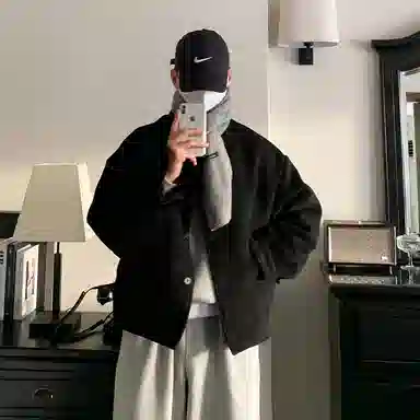 我是大卫 韩系宽松日系毛呢加厚落肩单排扣夹克 男款