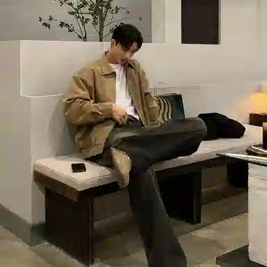 我是大卫 复古短款做旧翻领夹克 男女同款 棕色